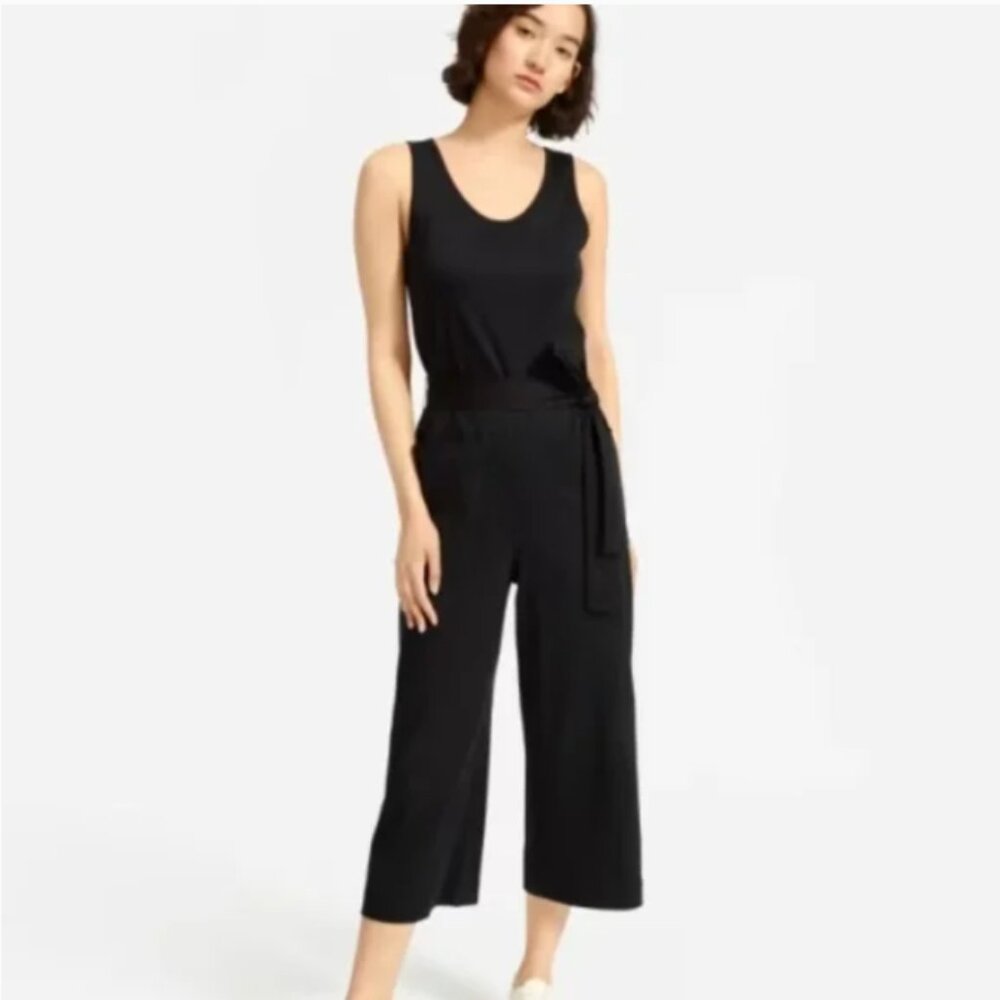 Everlane The Luxe Black Cotton Tank Wide Leg Jumpsuit S